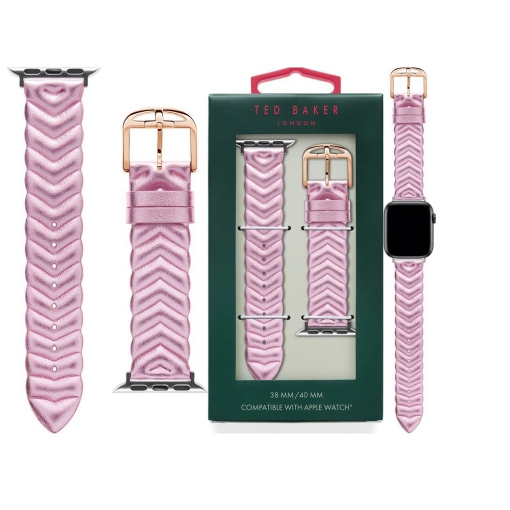 TED BAKER Pink Metallic Leather Apple Watch Band